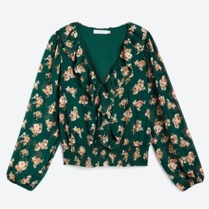 LUSH Raya Peplum Top Dark Green Floral Size XL NWOT